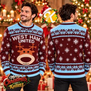West Ham United The Hammers Reindeer Pom Pom Christmas Jumper Holiday Ugly Sweater