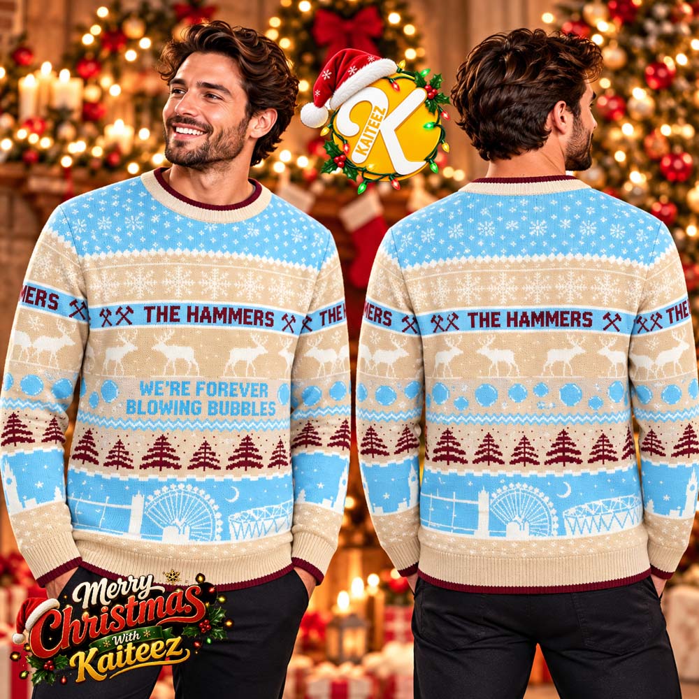 West Ham United We Are Forever Blowing Bubbles Christmas Jumper Holiday Ugly Sweater West Ham United We Are Forever Blowing Bubbles Christmas Jumper Holiday Ugly Sweater